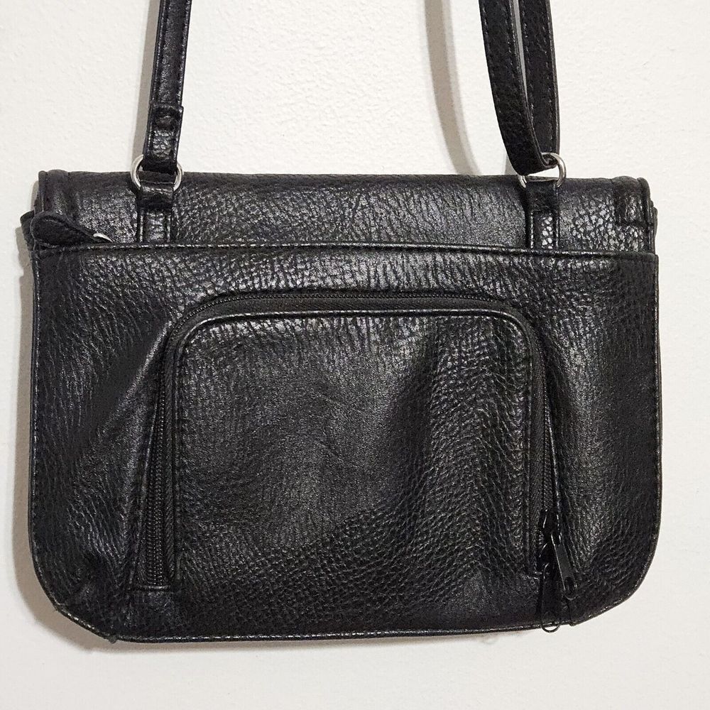 Koltov Black Pebbled Flip Top Shoulder Strap Built-In Wallet‎ Crossbody Purse - Picture 5 of 10